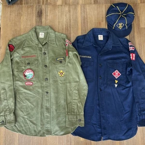Pfadfinder Jugend Langarm Vintage 60er Jahre Uniform Hemd mit Hut Patches - Bild 1 von 13