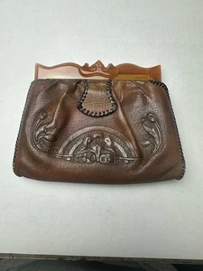 Monedero de cuero vintage "Bosca Built" marrón baquelita cierre superior - Imagen 1 de 7