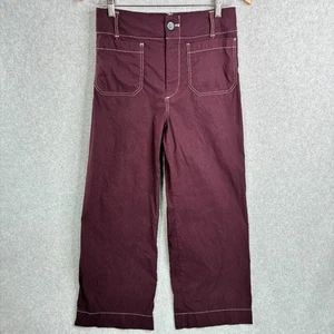 Anthropologie Maeve Colette Pants Size 26 Plum Contrast Stitch Cropped Wide Leg - Picture 1 of 14