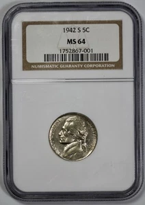 1942-S Jefferson 5c Nickel NGC MS 64 Looks Proof Like - Picture 1 of 4
