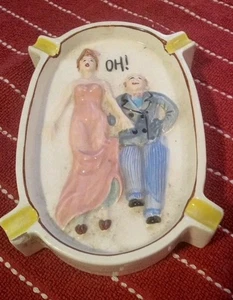 Vintage 1950's Ceramic Risque Adult Novelty Ashtray Double-sided "OH!" - Picture 1 of 2