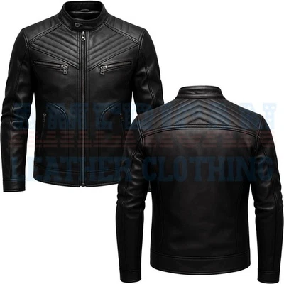 Men’s Leather Biker Jacket – Classic Quilted Moto Style – Premium Lambskin - Image 1 of 3
