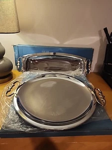 Lot Of 2 Vintage Kromex Chrome  Serving Trays - Vogue.  With Box MCM - Picture 1 of 11