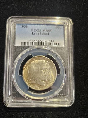 1936 LONG ISLAND SILVER COMMEMORATIVE HALF DOLLAR 50c PCGS  MS63 - Image 1 of 4