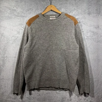 Wallace & Barnes J.Crew Men Sweater XL Shetland Wool Gray Suede Shoulder Patch - Image 1 of 4