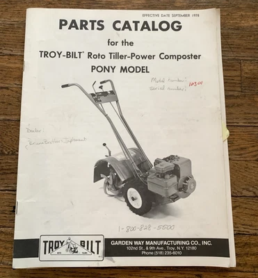 Troy Bilt Roto Tiller Composter Pony Modelo Piezas Catálogo 1978 De Colección Foto 1 de 4