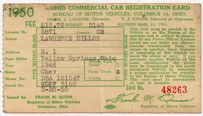 1946 Chevrolet Огайо лицензия регистрации для 1950 - Изображение 1 из 2