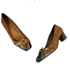 Elite by Corkys Brown Multi Color Gladiolus Womens Flower Leather Pumps Size 10 - Picture 1 of 8