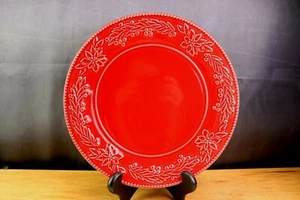 Bordallo Pinheiro Holiday Red Poinsettia Chop Plate Smooth Rim Portugal MINTY! - Picture 1 of 4