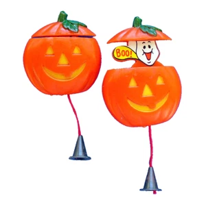 Fun World PIN Halloween Vintage PULL STRING PUMPKIN JOL Pop Up GHOST Boo 1980s - Picture 1 of 4