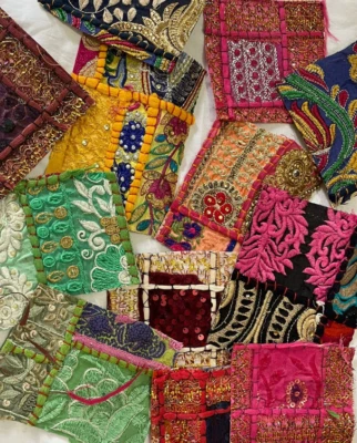 Boho Embroidered Fabric Scraps Boho Cotton Scraps Junk Journal Charm pack - Image 1 of 4