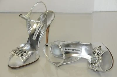 Neu Manolo Blahnik Silber Python Jeweled Perlen Kristalle Schuhe 41 Hochzeit - Bild 1 von 4