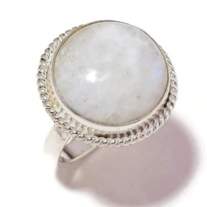 Anillo de bisel de cuerda hecha a mano con piedras preciosas redondas cabujón piedra lunar blanca US-9 A5305 - Imagen 1 de 2