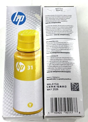 2 Genuine HP 31 Yellow Ink Bottles Smart Tank, Smart Tank Plus 1VU28AN EXP 5/26 - Image 1 of 4