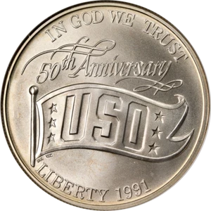 1991-D USO Commemorative Silver Dollar $1 NGC MS70 - Picture 1 of 4