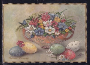 Cartolina Buona Pasqua Fiori Uova illustratore Elena GLITTER ZB732 - Imagen 1 de 1