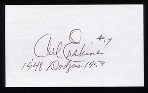 Carl Erskine 3x5 Index Card Signature Autographed Baseball Brooklyn Dodgers