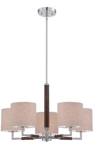 JONES COLLECTION 5 LIGHT PENDANT LIGHT FIXTURE BEIGE CHROME Finish WI972708 - Picture 1 of 12