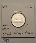 ERROR 2012 CANADA 5 Cent Struck through Grease Nickel UNC N481