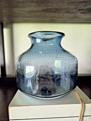CC Home Furnishings 6" Blue Bubble Glass Vase – Hand-Blown Art Style Decor - Image 1 of 4