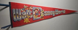 Vintage Walt Disney World  Mickey Minnie w/ Friend Felt Pennant Banner 30" 1980s - Picture 1 of 4