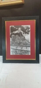 Dibujo al carbón de Notre-Dame - Sin firmar - Enmarcado y esmaltado - Imagen 1 de 11