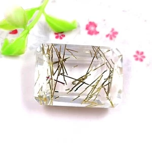 Super 101.95 Ct EGL Certified Emerald Shape Golden Rutilated Quartz Gemstone OMP - Picture 1 of 10