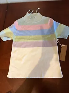 Multicolor Striped Short Sleeve Ribbed Turtleneck crop Top by dreamers by debut - Picture 1 of 10