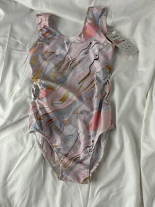 NWT Girls Marble Pink Hold  1 Piece  SWIMSUIT Size 130 Or 8 Waist  Cute Opening - Picture 1 of 3