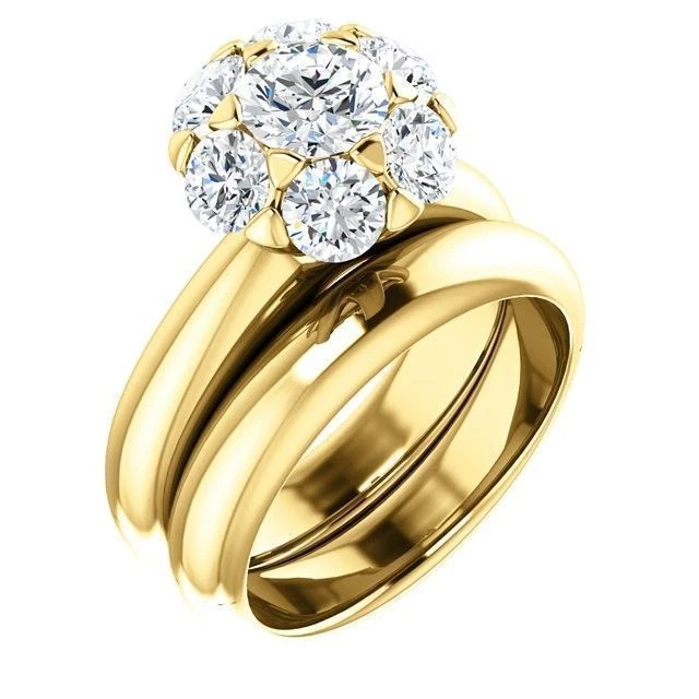 Anillo de compromiso de boda de oro amarillo de 14 k con halo de diamantes redondo de 1,82 quilates en total Foto 1 de 1