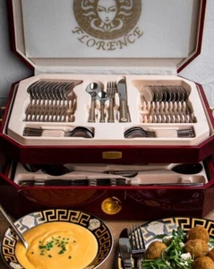 The House of Florence Stainless Steel Medusa Gold Wooden Case Cutlery 72 Pcs Set - Picture 1 of 7