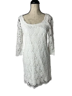 Vestido justo de casamento branco White House Black Market 4 renda em excelente estado usado - Imagem 1 de 4