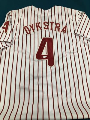 Camiseta deportiva a rayas autografiada por Lenny Dykstra de los Filis certificado de autenticidad JSA Foto 1 de 4