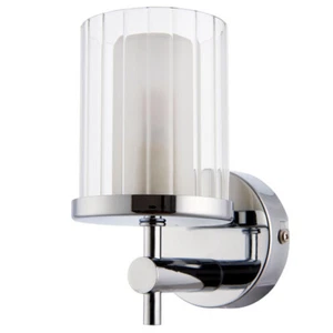 IP44 Bathroom Wall Light Chrome & Clear Ridged Glass Modern Round Dimmable Lamp - Picture 1 of 5