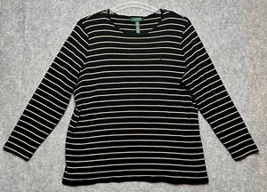 Lauren Ralph Lauren Shirt Women 2X Black Gold Sparkle Stripe Tunic Comfy Festive - Picture 1 of 13