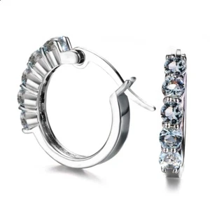 Wedding Jewelry Round Natural White Fire Topaz Gems Silver Stud Hook Earrings - Picture 1 of 6