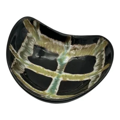 Console atômico marrom e verde tigela MCM cerâmica em forma de rim cinzeiro bugiganga - Imagem 1 de 4