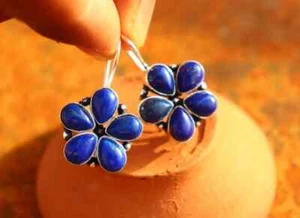 Natural Lapis Lazuli silver plated earring | Dainty earring | Dangle and Drop - Picture 1 of 7
