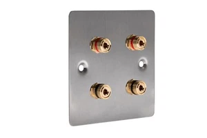 4 Post Speaker Audio Wall Face Plate - Flat Stainless Steel - NON SOLDER - Picture 1 of 3