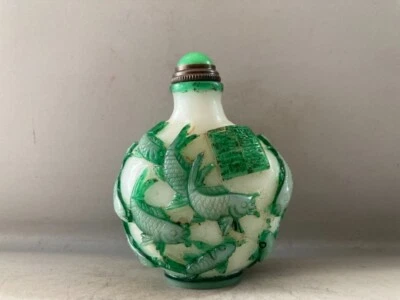 Botella de tabaco de anidación de vidrio hecha a mano dinastía Qing de 2,54" Foto 1 de 4