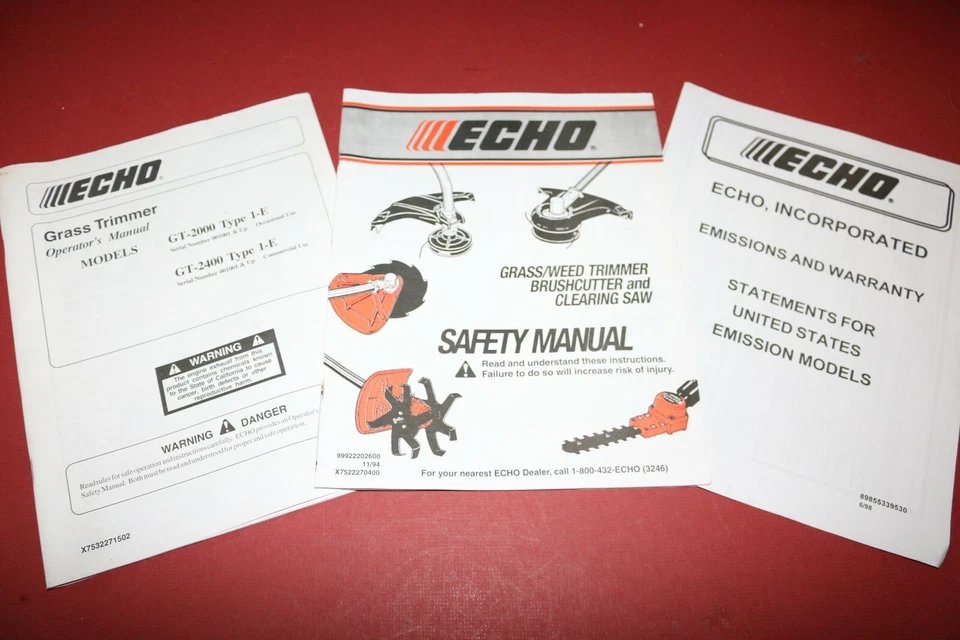 ECHO Grass Trimmer Models GT-2000 Type 1-E, GT-2400 brush cutter trimmer manual - Image 1 of 1