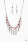 NEW Paparazzi Jewelry Necklace Feathered Ferocity Red NWT with FREE Earrings