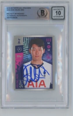 2019 Son Heung-min Signed Topps UCL Sticker #458 Korea Beckett Grade 10 - Image 1 of 2
