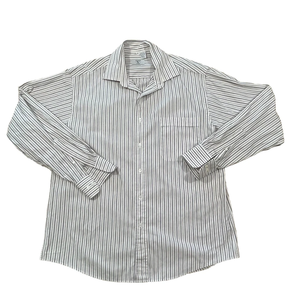 Valentino Mens Cotton White Striped Button Down Shirt Size 16/34-34 - Image 1 of 4