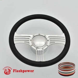 14" Billet Aluminum 9 Hole Steering Wheel Kit w/ Horn Button & Adapter - Bild 1 von 9