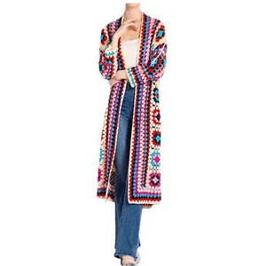 Multicolor Crochet Long Cardigan Sweater - Picture 1 of 9
