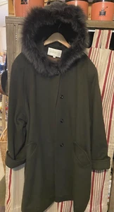 Vintage Andrea Wollmischung olivgrün Mantel Fuchspelzkragen Made in USA Gr. 12/14 - Bild 1 von 8