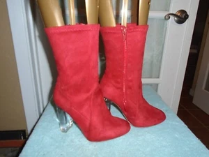 Wild Diva Red Lounge Faux Suede High Clear Heel Sexy Boots Women's size 5.5 M - Picture 1 of 11