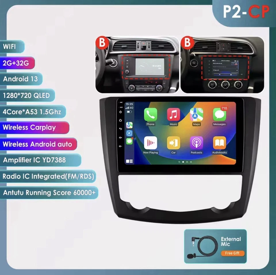 Autoradio Android 14 Para Renault Kadjar 2015-2019 Carplay Inalámbrico Wi-Fi RDS - Imagen 1 de 4
