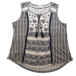 Style & Co 2XL Boho Patchwork Bluse ärmellos Quaste zum Binden V-Ausschnitt Top - Bild 1 von 4